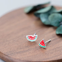 Load image into Gallery viewer, Wassermelonen Ohrstecker aus Silber