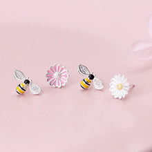 Load image into Gallery viewer, Bienen Blumen Ohrstecker aus Silber