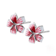 Load image into Gallery viewer, Pink Weisse Blumen Ohrstecker aus Silber