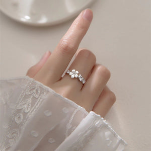 White Flower Silver Ring