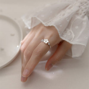 White Flower Silver Ring