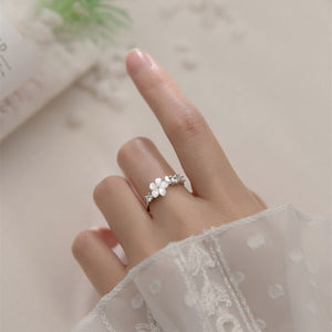 White Flower Silver Ring