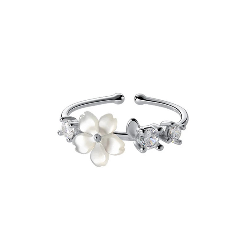 White Flower Silver Ring